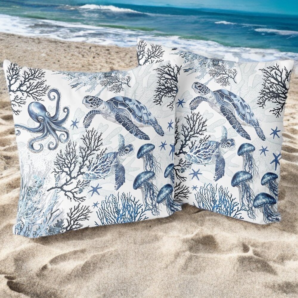 Decorative Pillow Covers Soft 2pc Beach Coastal Decor Cottage Accent Decoration